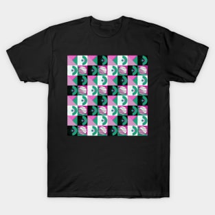 Pink 80s Memphis Geometric Abstract Checked Postmodern Pattern T-Shirt